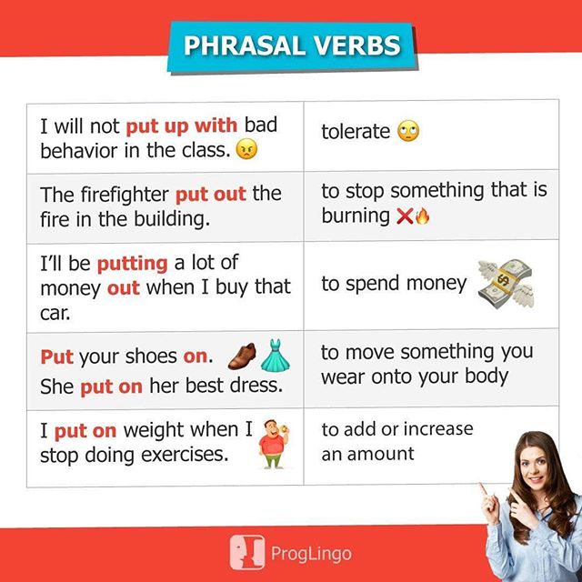 Phrasal Verbs: put up with, put out, put on